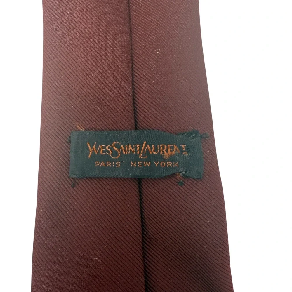 Vintage Yves Saint Laurent YSL Silk Necktie Burgundy Logo Italy Maroon